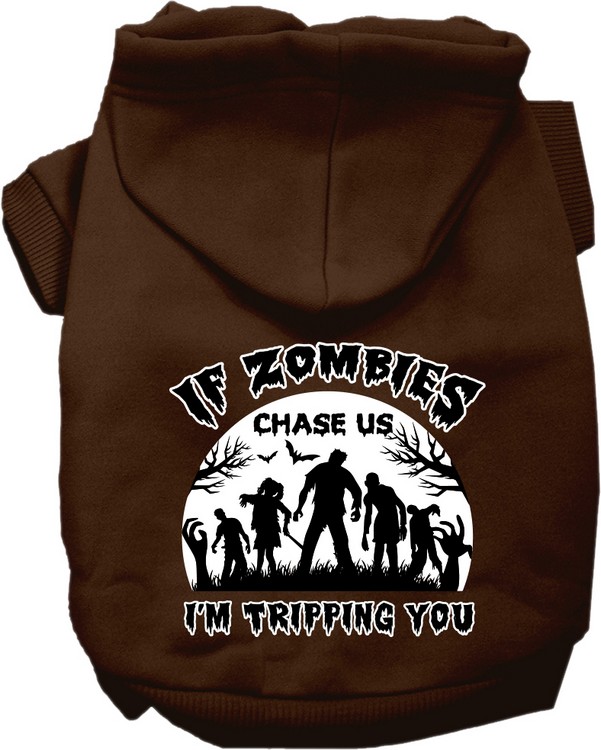 If Zombies Chase Us Screen Print Dog Hoodie Brown Size XS